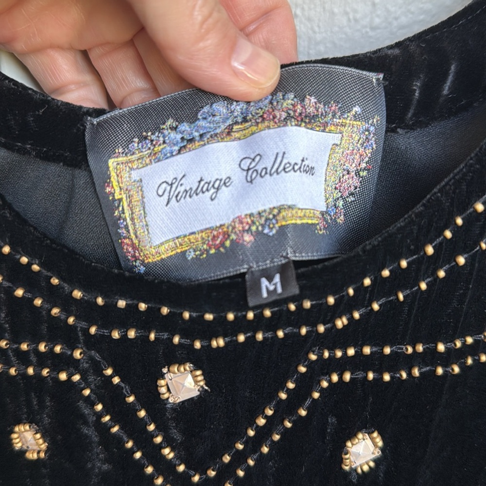 Vintage Collection silk & velvet sequined mini-dress - size medium - Picture 3 of 8